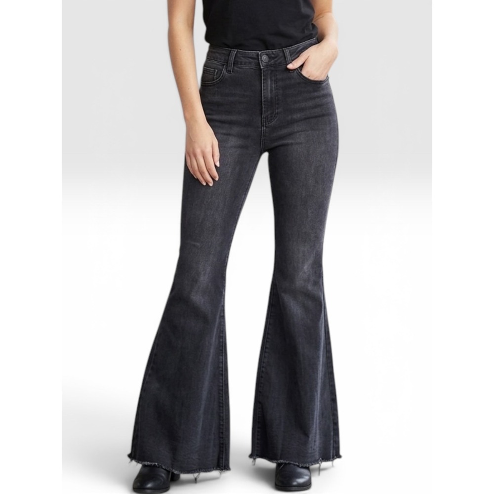 Free People Just Float On Flare Jeans Womens 26 Black High Rise Boho Bell Bottom